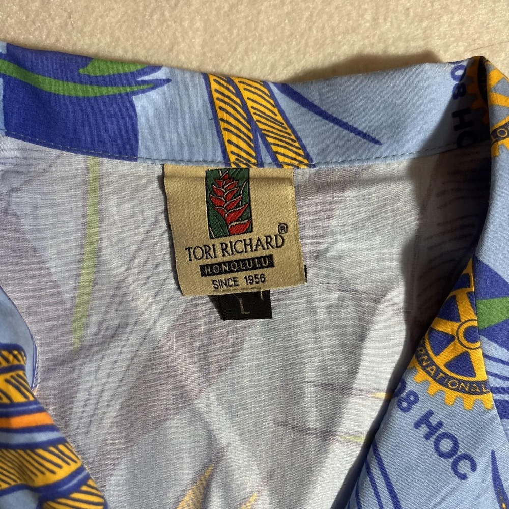 Tori Richard Shirt Womens Large Blue Floral Hawaiian Rotary LA2008 HOC Button Up - Picture 3 of 7